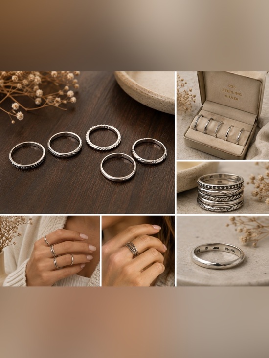 Jewelry - 925 Sterling Silver Stackable Ring Set | Size 7–7.25 Bands | Minimalist Jewelry